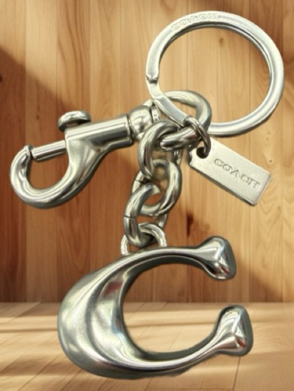 Coach Silver Tone Oversized C Keychain Bag Charm